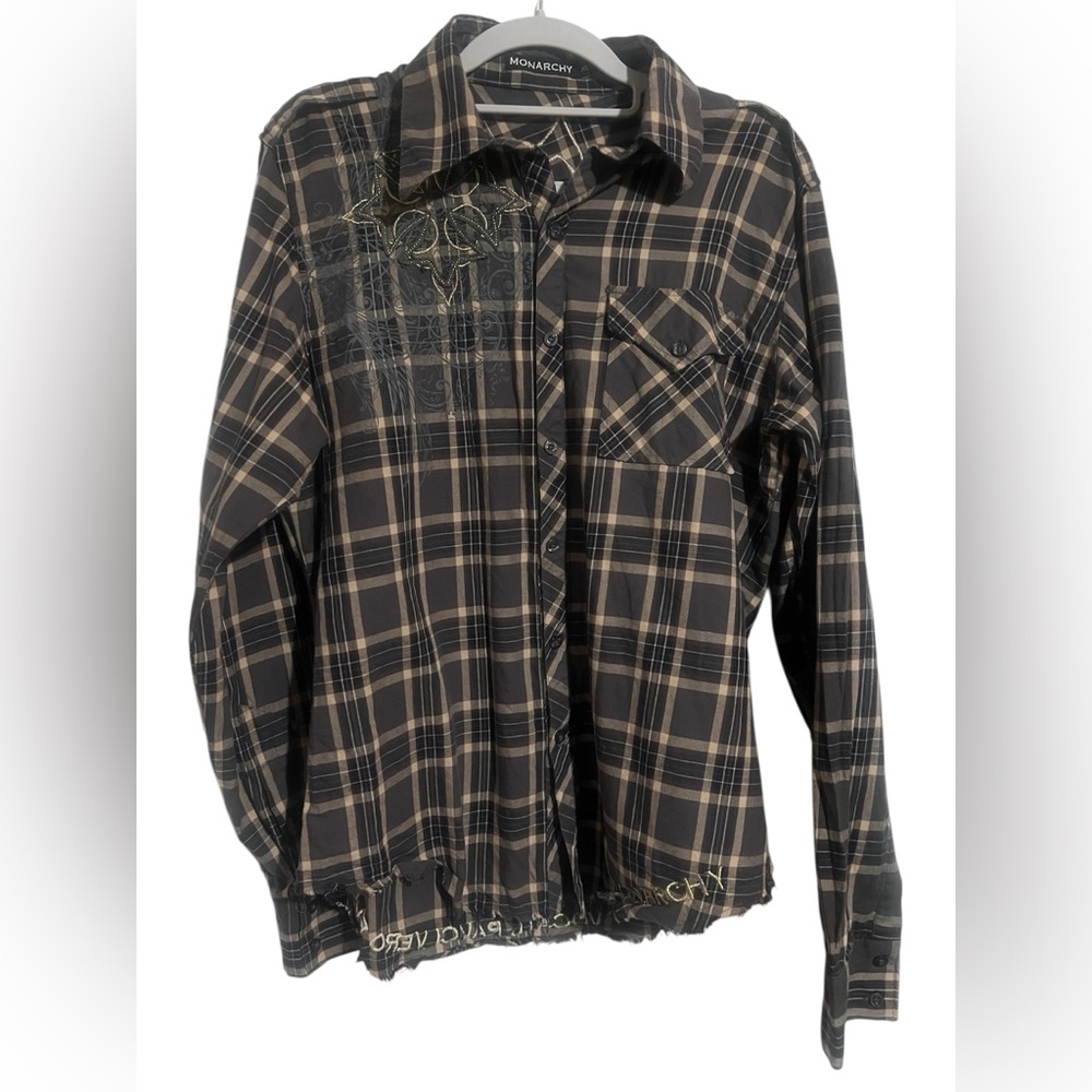Monarchy embroidered plaid Men's long sleeve Shirt